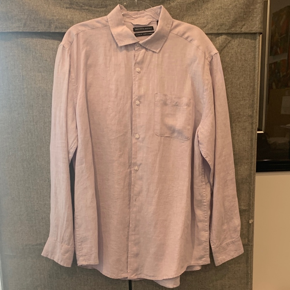 Saks Fifth Avenue Men's Pale Lavender Linen Button-Down Shirt. XL